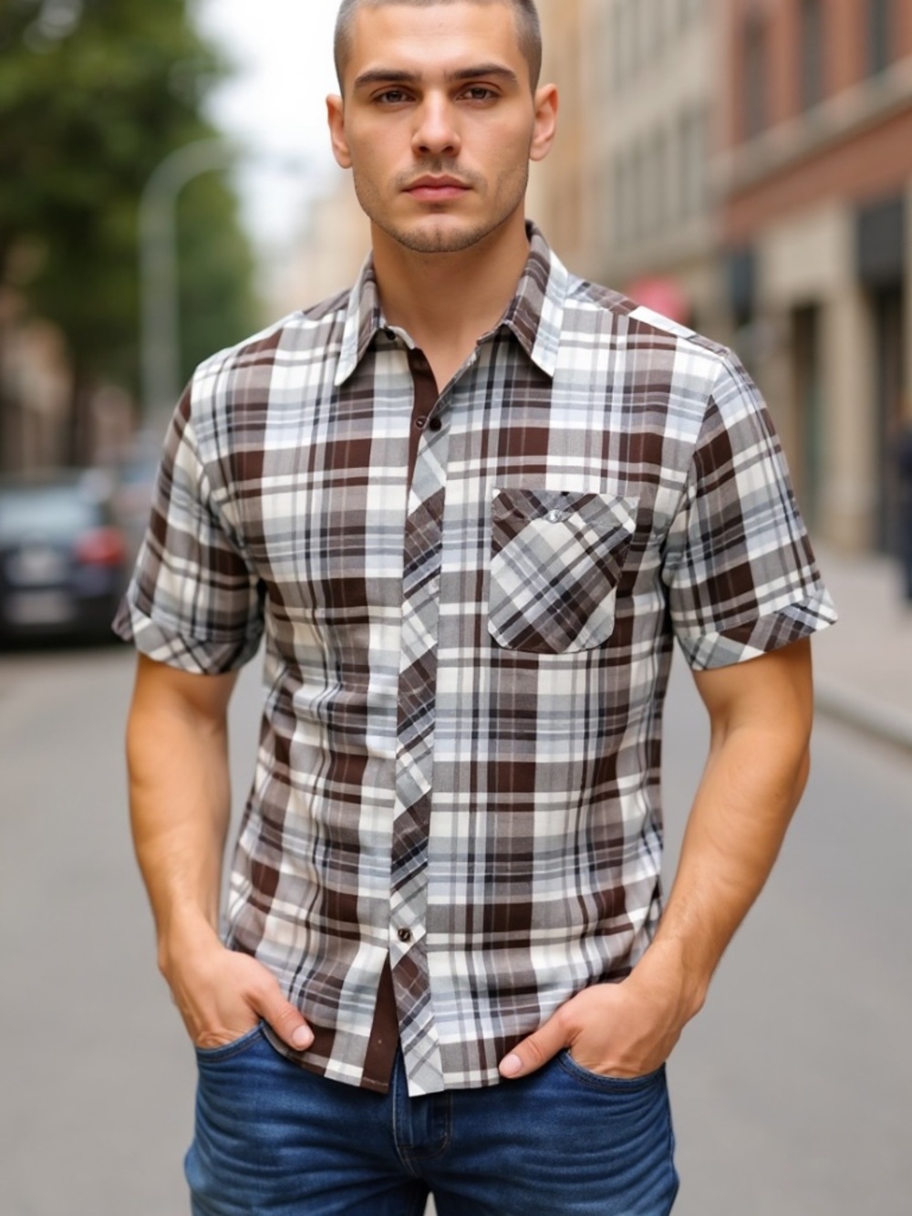 NWT Men's Plaid Collared Button Down Dress Shirt